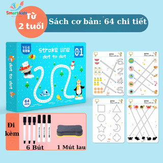 Vở tập tô montessori,sách tập viết 64 trang xóa được, nối chữ và nét vẽ cơ bản cho bé tặng kèm bút