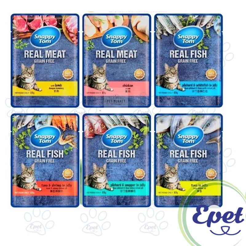 Pate Snappy Tom REAL MEAT/FISH cho mèo gói 85g