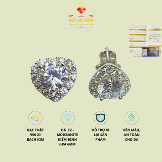  Khuyên tai nữ bạc xi bạch kim kiểu tim đá chủ 6mm Bông tai moissanite màu trắng Màu xanh Hoa tai bạc xi vàng trắng 