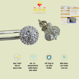  Khuyên tai nữ bạc xi bạch kim tròn tầng đá chủ 4mm Bông tai moissanite màu trắng Màu xanh Hoa tai bạc xi vàng trắng 
