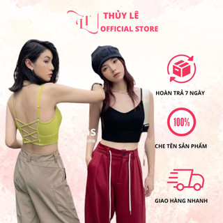 Áo 2 Dây Có Đệm Ngực Áo Bra Không Gọng Thủy Lê Dáng Croptop Mút Ngực Liền Đan Dây Lưng Cách Điệu Hàng Cao Cấp