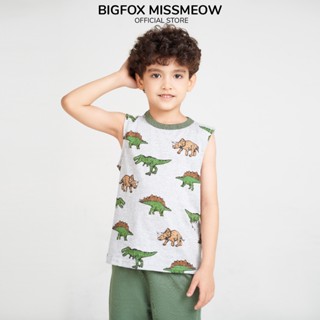Bộ đồ sát nách bé trai Bigfox Miss Meow mùa hè size đại vải cotton in khủng long 3-11 tuổi 30kg 40kg