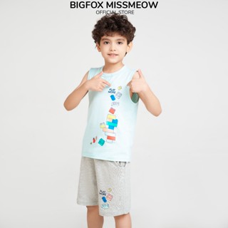 Bộ đồ sát nách ba lỗ cho bé trai Bigfox Miss Meow size đại vải cotton xuất Hàn cỡ 3-11 tuổi 30kg
