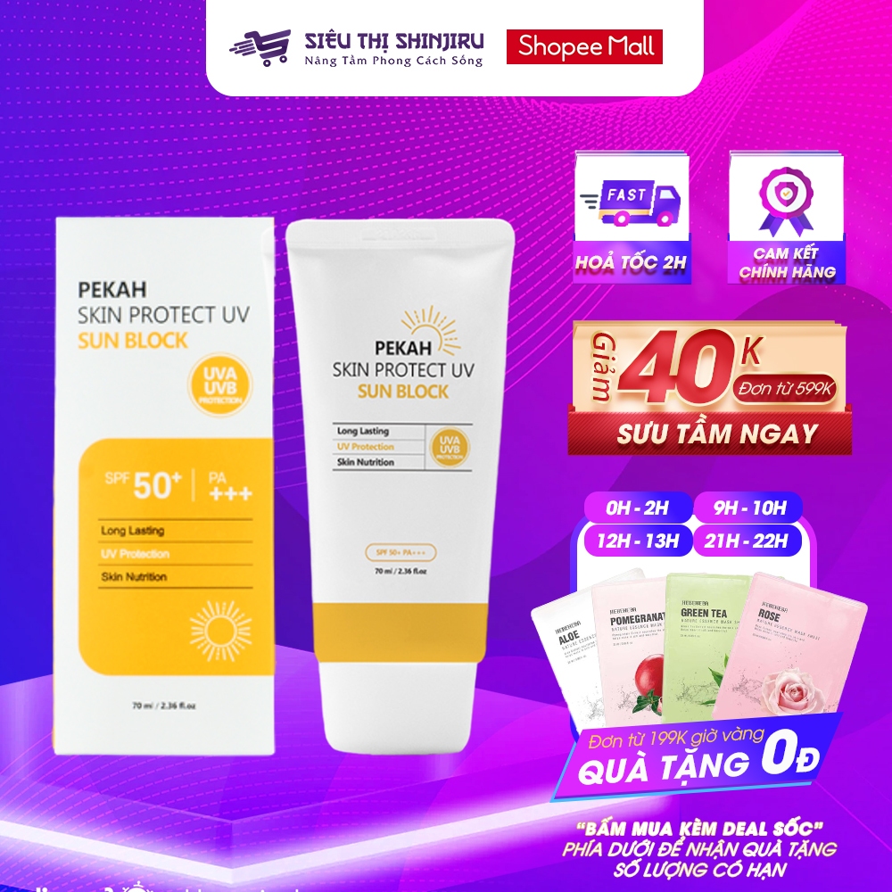 Kem chống nắng vật lý PEKAH Hàn Quốc (Date 2026), nâng tone nhẹ Skin Protect UV Sun Block SPF 50+ PA+++ 70ml