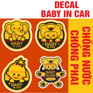 Decal, miếng dán baby in car, logo huy hiệu dán xe ô tô, cảnh báo chống nước