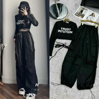 Sét Bộ Đồ nữ 2 món gồm áo thun croptop đan dây mix quần dài túi hộp cực chất F.S.SHOP68