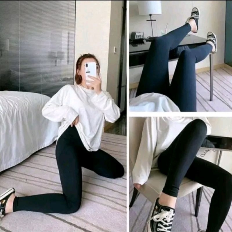 combo 3 quần DÀI legging thun nữ cạp cao ôm gọn KHÔNG TÚI vải cotton co giãn 4 chiều dày