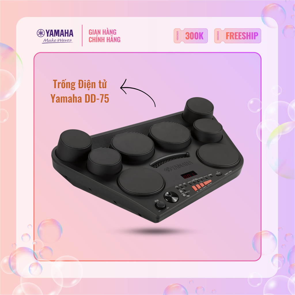 Trống điện tử YAMAHA DD-75 đa năng tích hợp nhiều âm thanh bộ gõ, thiết kế nhỏ gọn với 8 mặt trống cảm ứng và 2 pedal