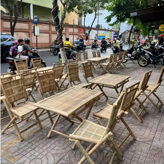 Bộ bàn ghế tre xếp lưng tựa xếp