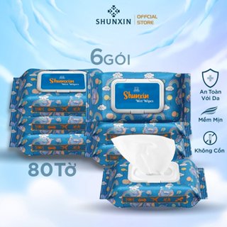 Combo 6 Túi Khăn giấy ướt NHỎ cao cấp SHUNXIN vải không dệt 80 tờ