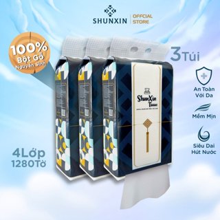 3 Túi khăn giấy rút treo tường cao cấp SHUNXIN 4 lớp 1280 tờ giấy vệ sinh rút đa năng