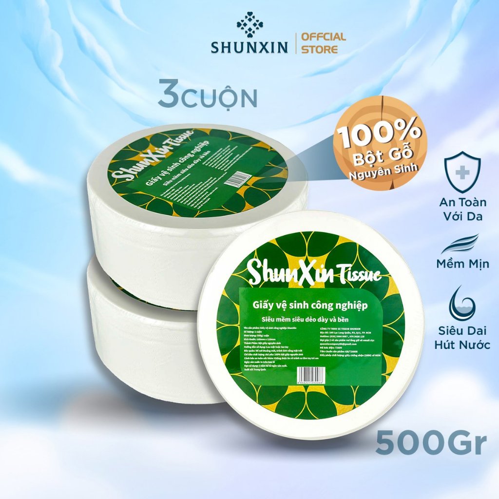 Combo 3 Cuộn Khăn giấy công nghiệp cao cấp SHUNXIN 4 lớp - siêu rẻ siêu mịn