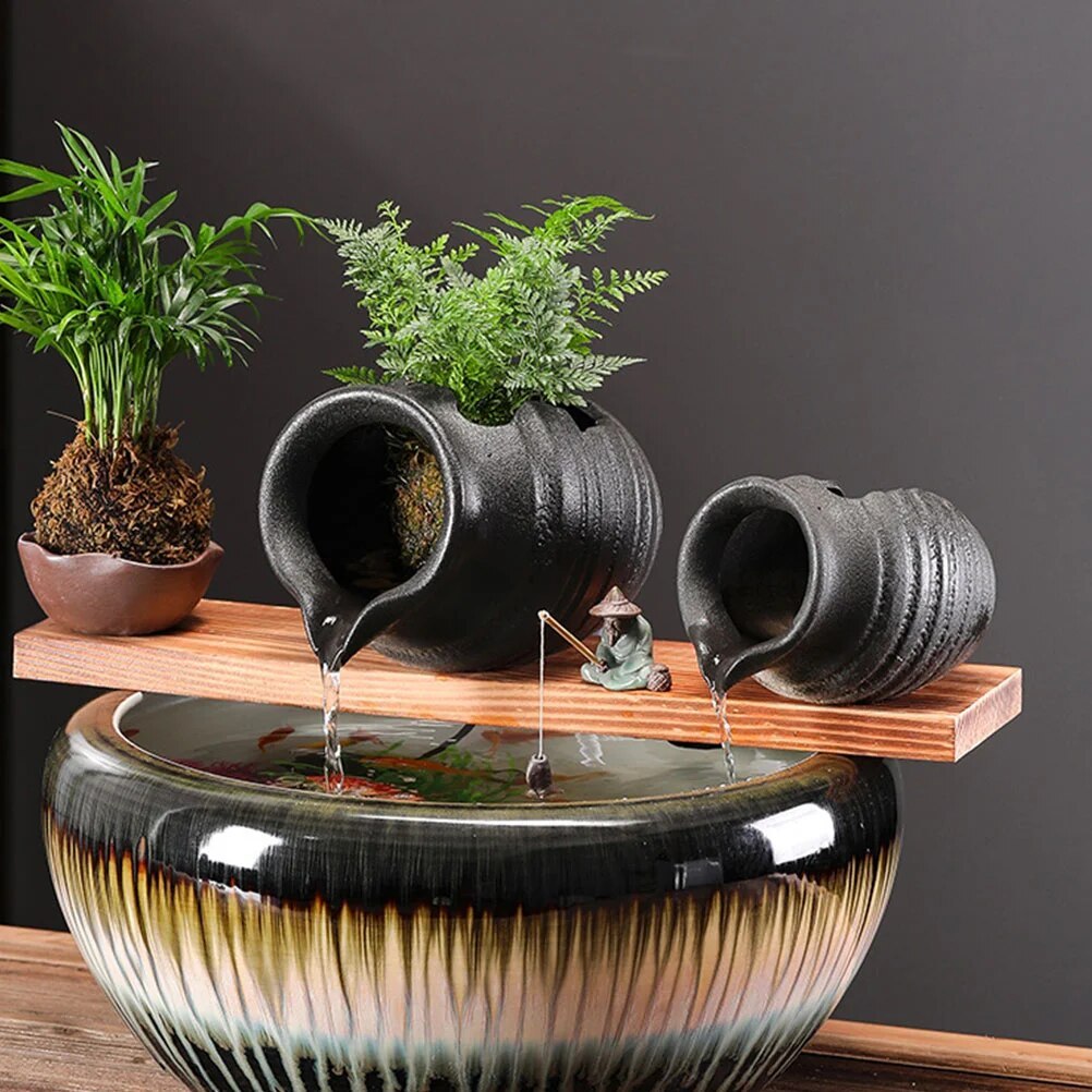 Chum Lu Thác Nước Thủy Sinh, Thác Nước Phong Thủy Bằng Gốm Sứ Sáng Tạo