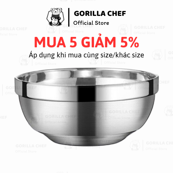 Tô chén bát inox kiểu Hàn Quốc 2 lớp cách nhiệt Gorilla Chef - Hàng chính hãng inox cao cấp đủ kích cỡ