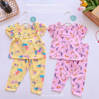Bộ thun viền bèo cổ cộc tay quần dài cho bé gái/ Đồ bộ mặc nhà cho bé gái.