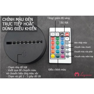 Đế đèn LED 3D nhựa - (Remote, 16 Màu Đèn) (Không kèm tấm mica)