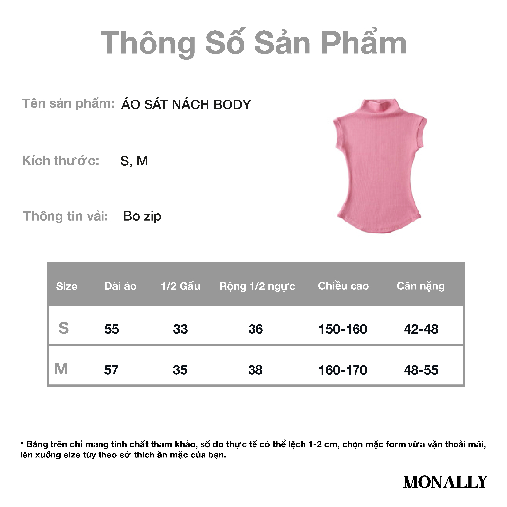 Áo sát nách Monally body bozip nữ cổ cao nhiều màu N7 M.AT.065 | BigBuy360 - bigbuy360.vn