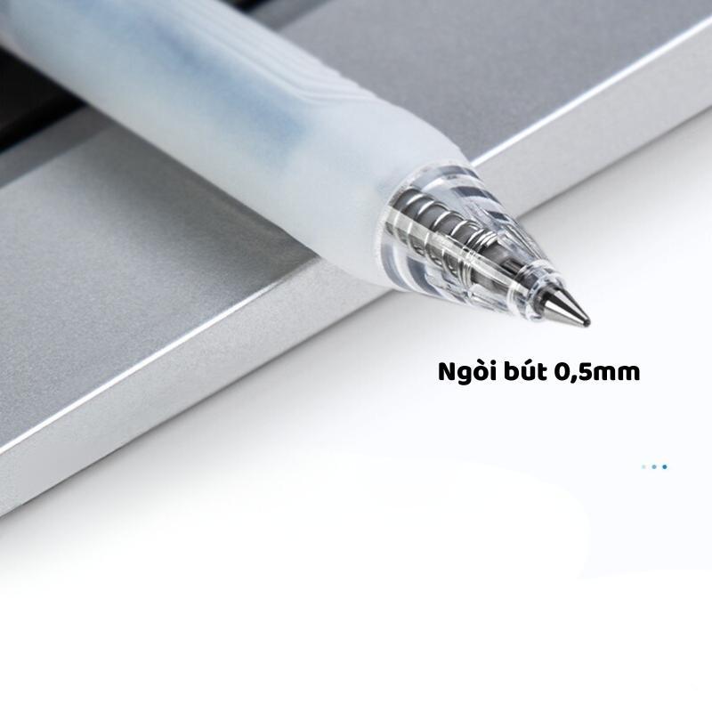 Bút gel Deli A575 mực đen, Bút bi bấm ngòi 0,5mm đệm tay cao su tốc kí, nhẹ tay