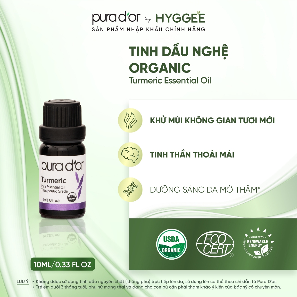 Set 6 tinh dầu PURA D'OR 10ml 6B organic, cam ngọt, bạch đàn, tuyết tùng, chanh, nghệ, húng quế