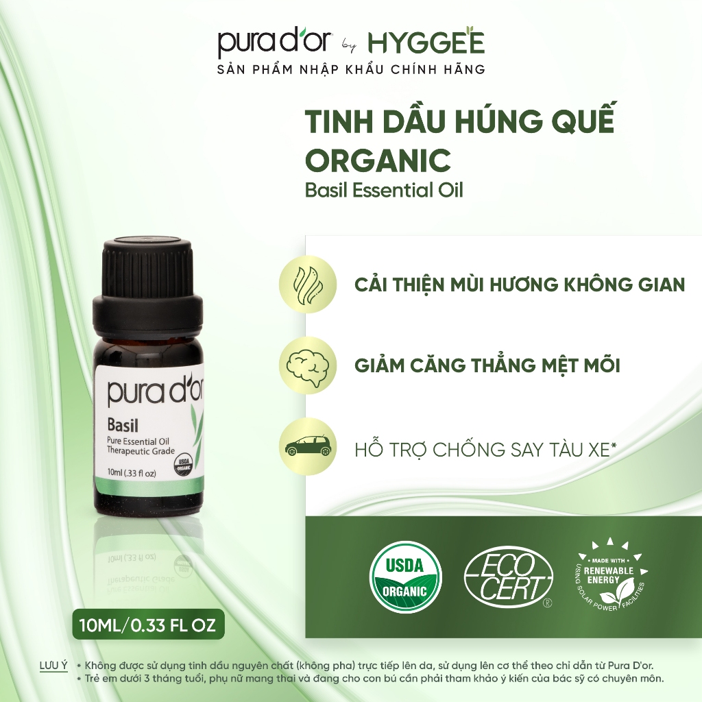 Set 6 tinh dầu PURA D'OR 10ml 6B organic, cam ngọt, bạch đàn, tuyết tùng, chanh, nghệ, húng quế