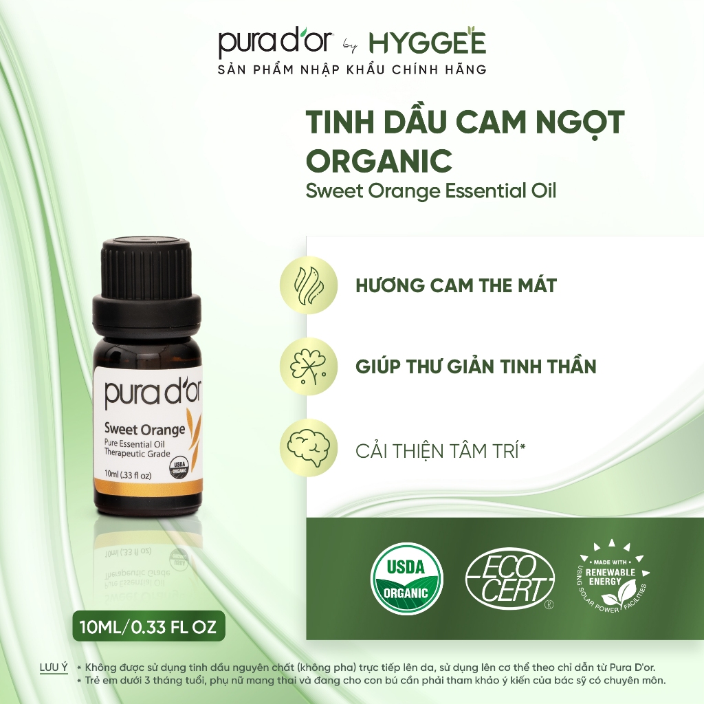 Set 6 tinh dầu PURA D'OR 10ml 6B organic, cam ngọt, bạch đàn, tuyết tùng, chanh, nghệ, húng quế