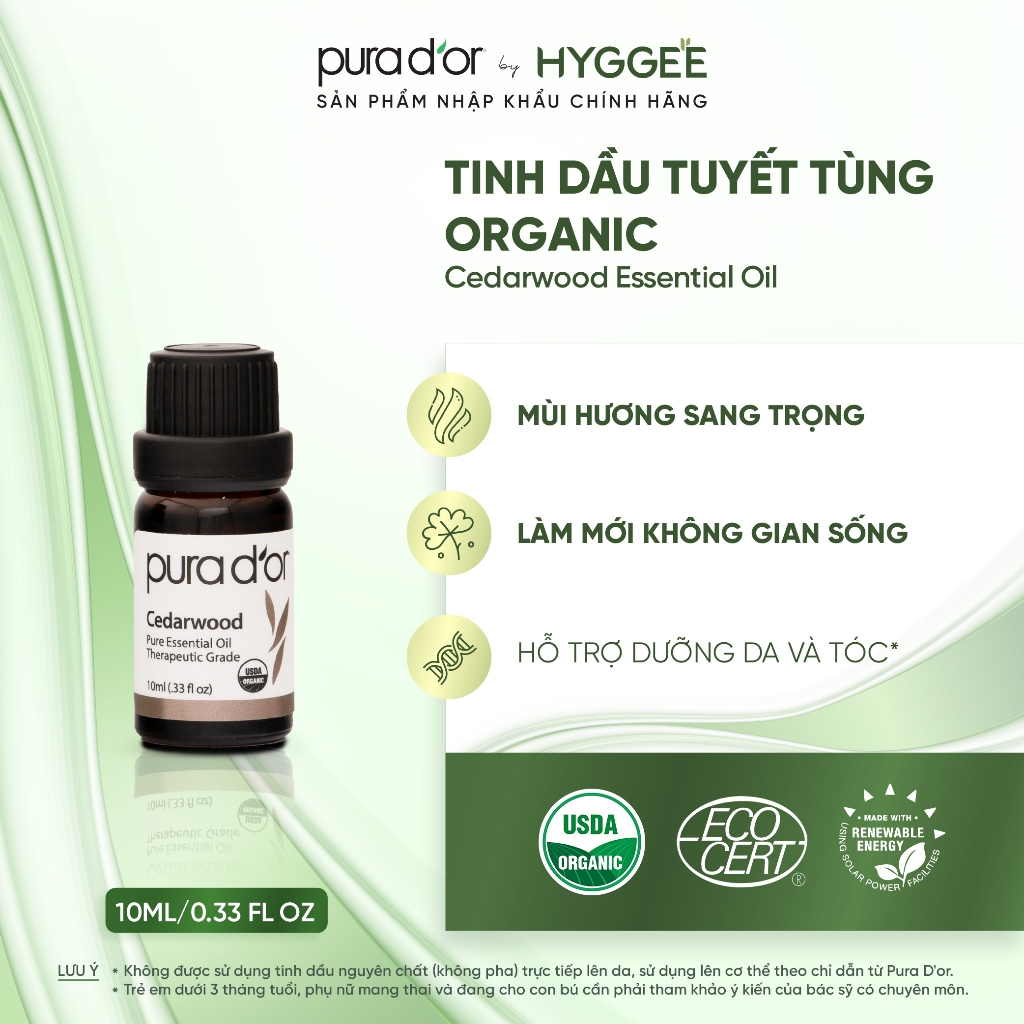 Set 6 tinh dầu PURA D'OR 10ml 6B organic, cam ngọt, bạch đàn, tuyết tùng, chanh, nghệ, húng quế