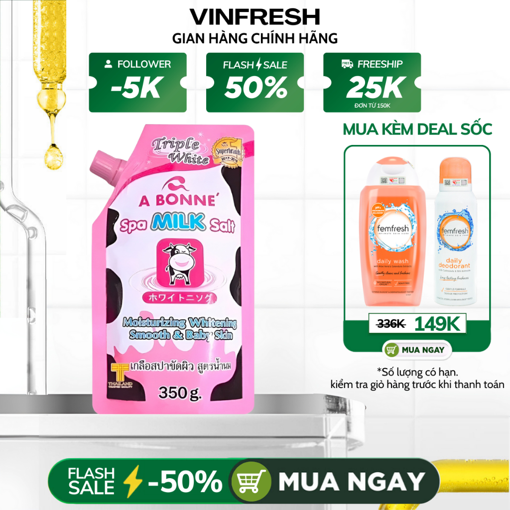 Muối Tắm Sữa Bò - Tẩy Tế Bào Da Chết Body Cơ Thể A Bonne Trắng Sáng Mềm Da Dưỡng Ẩm Spa Milk Salt Thái Lan 350Gr
