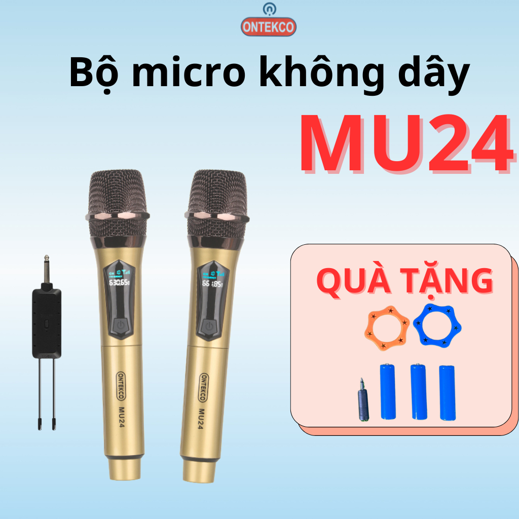 Micro Karaoke ONTEKCO MU24 không dây UHF cao cấp, hiển thị tần số, chuyên dụng cho loa kéo và amply