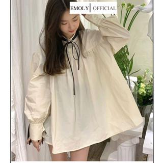Váy babydoll tay bồng phối nơ basic phong cách thời trang mùa hè
