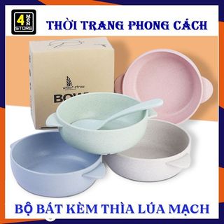 Bộ bát ăn dặm kèm thìa chất liệu lúa mạch an toàn cho bé - bát ăn cơm , thố đựng thức ăn lúa mạch, chén , tô có muỗng