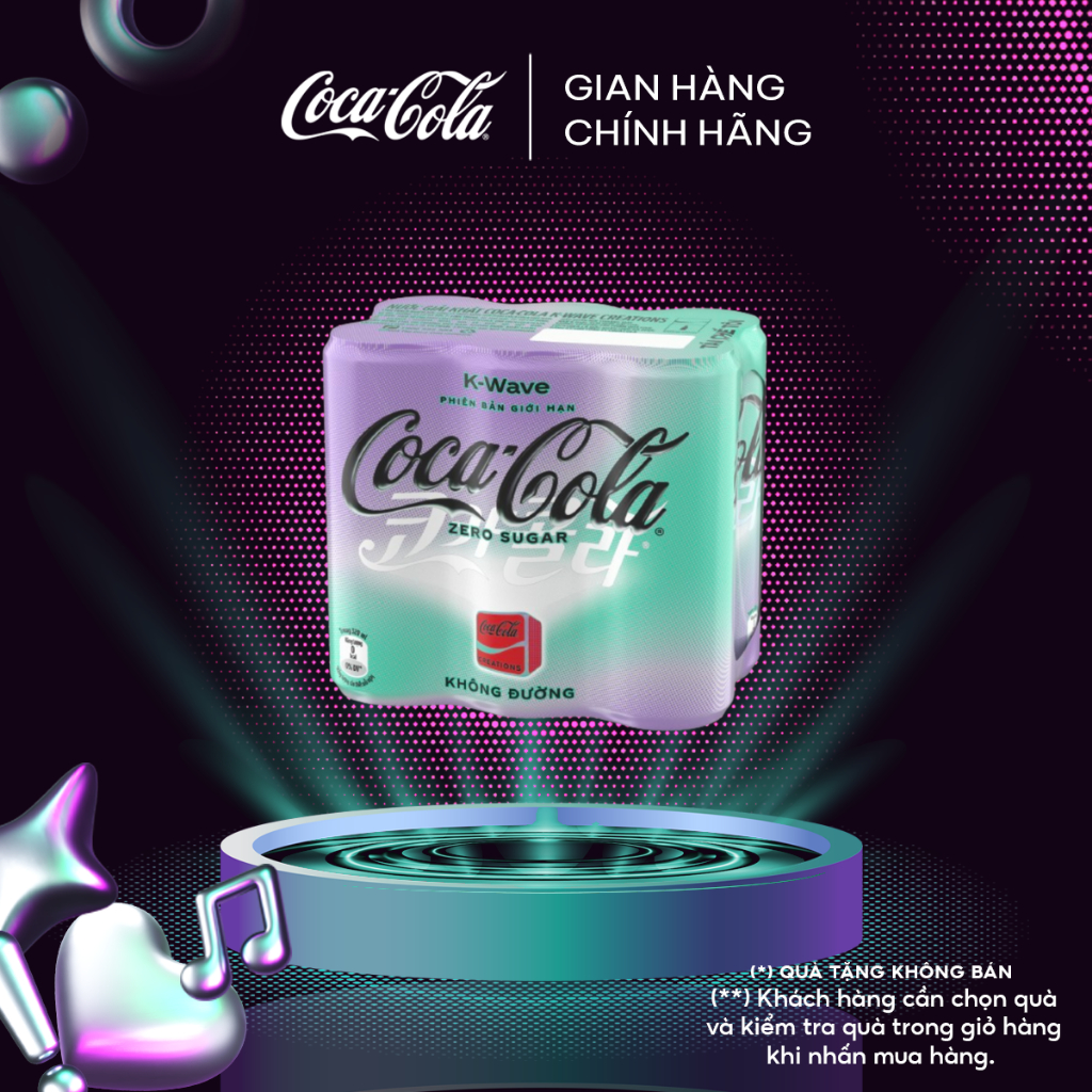 [GRO GIFT] Lốc 6 Lon Nước Giải Khát Không Đường Coca-Cola Zero K-Wave