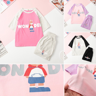 Bộ mùa hè cotton LITIBABY bé gái ngắn tay hình thỏ cho bạn 30kg - 50kg