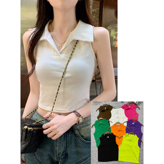 Áo ba lỗ nữ có cổ bẻ chất thun zip, áo thun sát nách cổ polo cổ đức dáng ôm