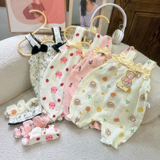 Bodysuit kèm turban vải xô muslin Body hình thỏ xinh yêu thoáng mát cho bé gái Áo liền quần dễ thương SLH174