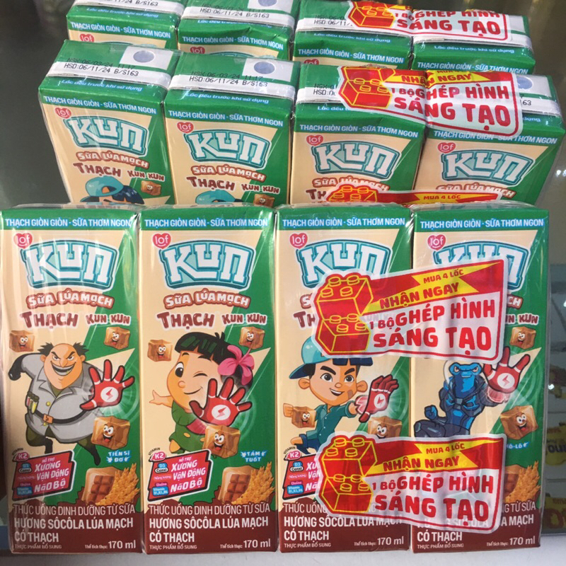 COMBO 4Lốc x 170ml Sữa Kun Socola Lúa Mạch Có Thạch