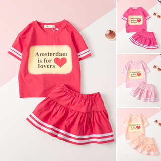 Bộ cộc tay mùa hè LITIBABY hình trái tim, dáng quần chân váy cho bé gái 26kg - 42kg