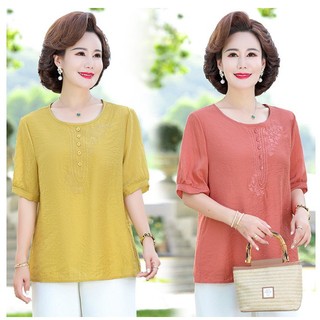 Áo Kiểu Trung Niên Lanh Cottton Mềm Mát SM48 - Hàng Quảng Châu Cao Cấp