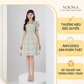 Đầm thiết kế cổ V họa tiết hoa hồng chất chéo Hàn cao cấp YOONA - NH10A061