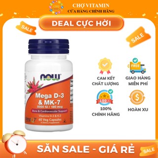 Thực Phẩm Bảo Vệ Sức Khoẻ Now Vitamin Mega D3 & Mk7 (60 Viên) - Tăng Cường Hệ Miễn Dịch, Bảo Vệ Xương Khớp