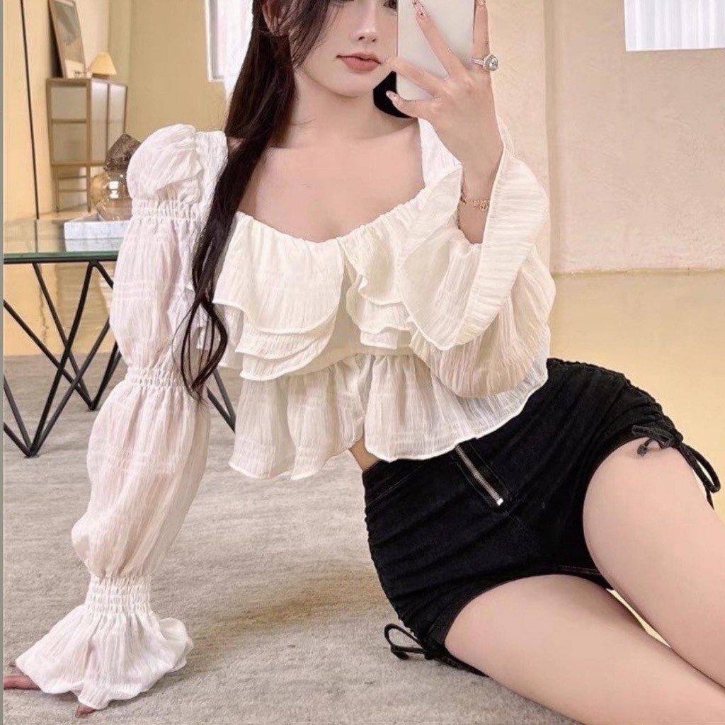 Áo Kiểu Bèo Tay Dài Bồng Bềnh Nữ Tính S332|