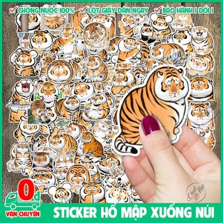 Combo 100 sticker decal hình dán mảnh HỔ MẬP ú vô tri xuống núi chống nước chất lượng cao
