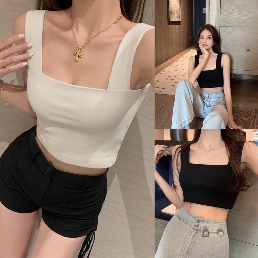 Áo Croptop Nữ Hai Dây Quai Lớn Cổ Vuông Chất Cotton Mềm Mịn Ôm Dáng Sexy Mailyly Store