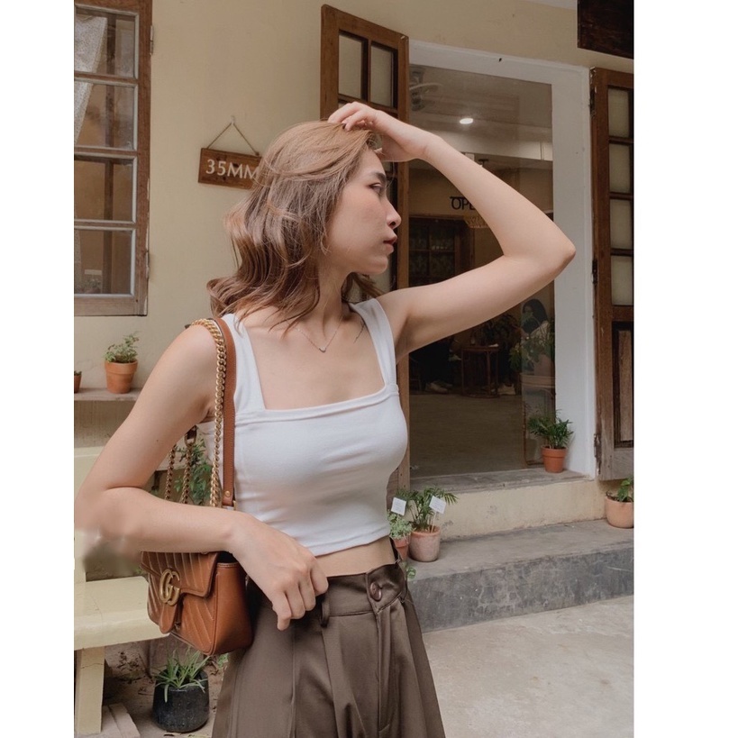 Áo Croptop Nữ Hai Dây Quai Lớn Cổ Vuông Chất Cotton Mềm Mịn Ôm Dáng Sexy Mailyly Store | BigBuy360 - bigbuy360.vn