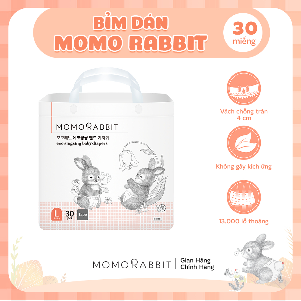 Bỉm Dán MOMO RABBIT MỚI 2023 Size L 9-14kg 30 Miếng