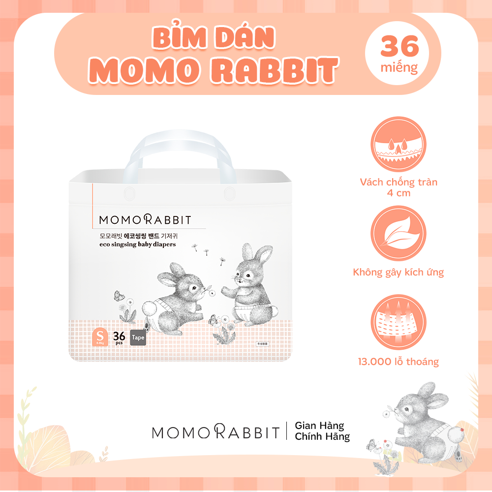 Bỉm Dán MOMO RABBIT MỚI 2023 Size S 4-8kg 36 Miếng