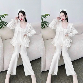 Đồ bộ tiểu thư cổ U nơ lụa latin - Hàng thiết kế