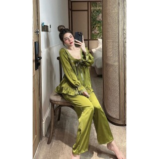 Đồ bộ tiểu thư cổ U nơ lụa latin - Hàng thiết kế