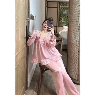 Đồ bộ tiểu thư cổ U nơ lụa latin - Hàng thiết kế