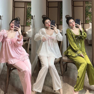Đồ bộ tiểu thư cổ U nơ lụa latin - Hàng thiết kế