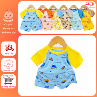 MK492 (6-16KG) Bộ áo cộc tay quần cộc phối họa tiết chất thun lạnh mỏng mềm, mát cho bé dưới 3 tuổi